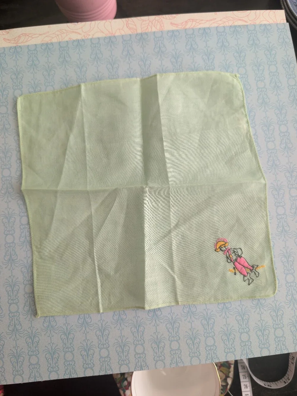 Vintage Kids Embroidered Pastel Handkerchiefs - Pink & Mint